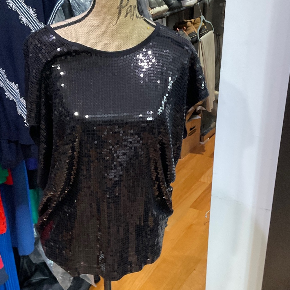 Micheal Kors Elegant Black Sequin Short Sleeve Top